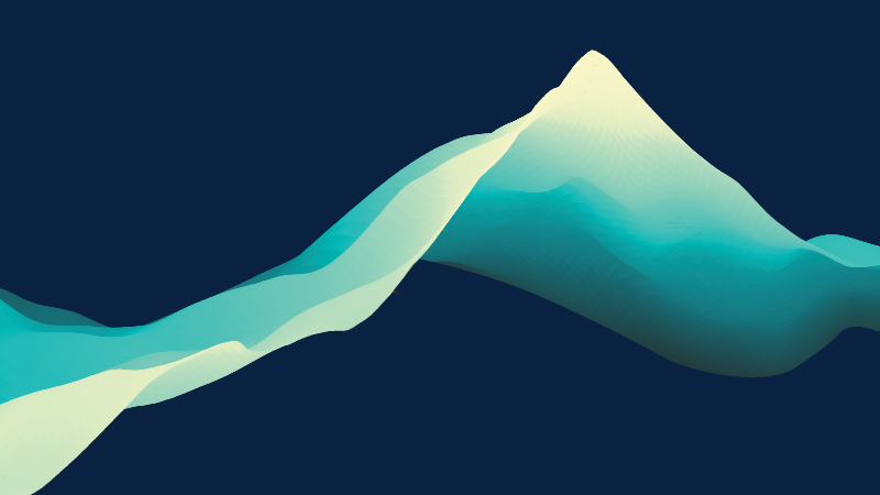 Abstract teal and cream wave forms resembling mountain peaks on a dark navy background.