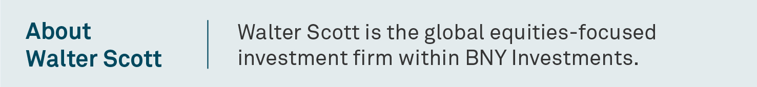 Text about Walter Scott, a global equities-focused investment firm within BNY Investments.