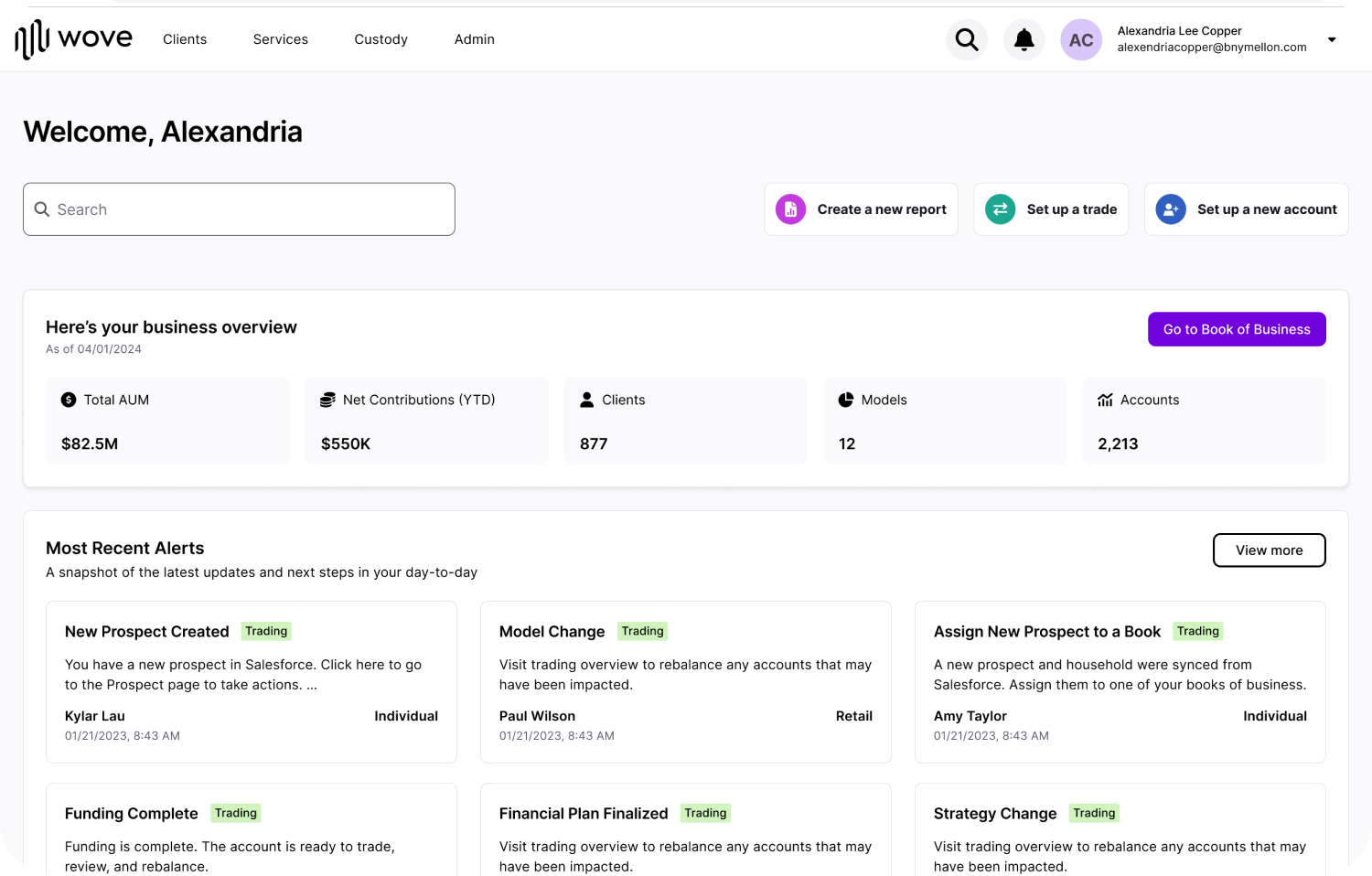 Wove Investor Platform Dashboard